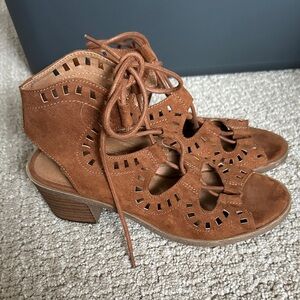 Brown Suede Lace-Up Sandals